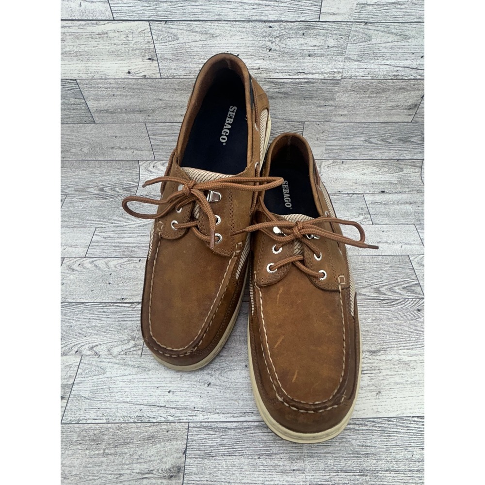 Sebago Cyphon Sea Fisherman Men Brown Leather Boat Shoes B24367 Size 10.5 M